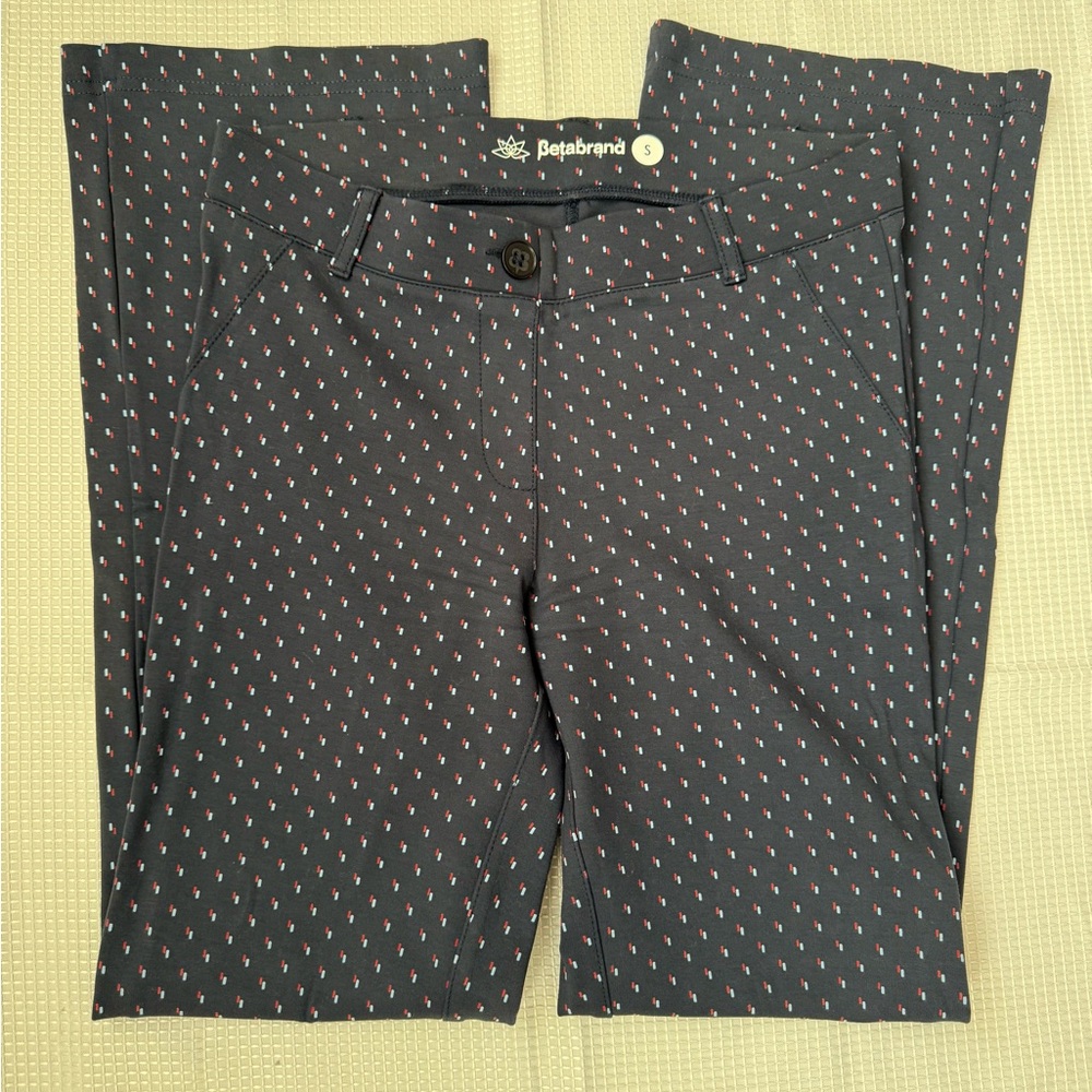 Betabrand Dark Blue Geometric Print Trousers